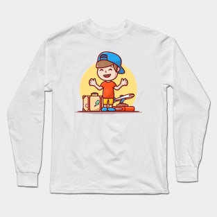 Cute Boy Travelling Cartoon Vector Icon Illustration Long Sleeve T-Shirt